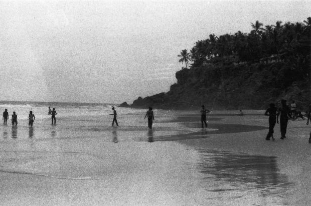 Varkala beach in the evening light, India (black and white)
