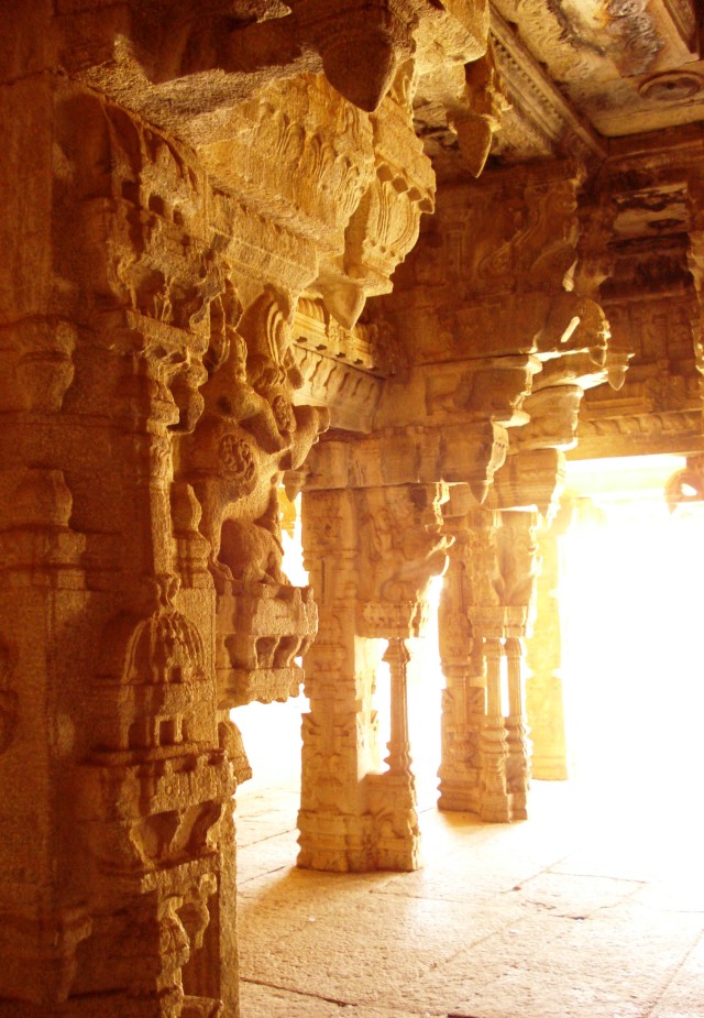 Detailed temple pillars in Hampi India