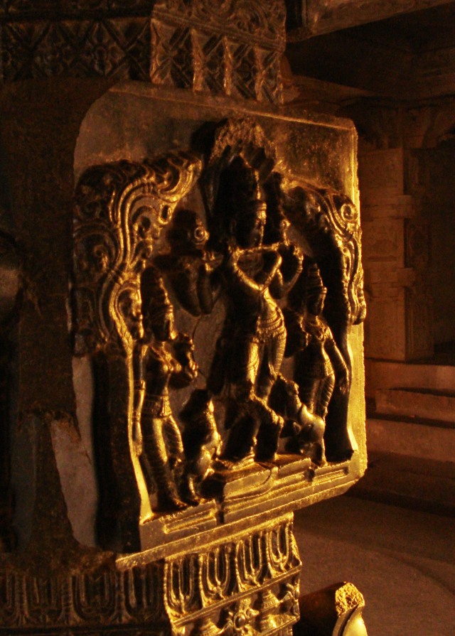 Enigmatic carved pillars in Hampi India